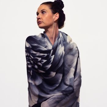 Gail Russell Photograph on Modal Gazelle Shawl – Black & White Dahlia